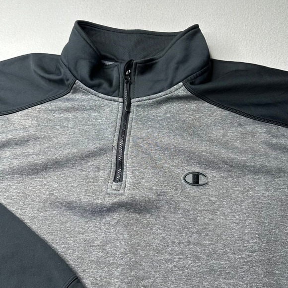 Champion Men's Gray Black Colorblock Quarter Zip Pullover Sweatshirt Size 2XL - Picture 5 of 13